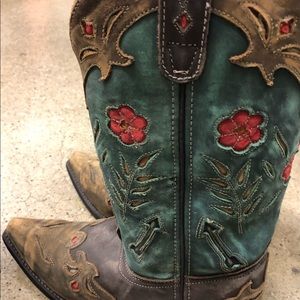 Ladies Laredo Miss Kate Brown Teal leather Western Cowboy boots 8.5